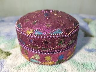 Beaded Jeweled Round Metal Trinket Box From UK