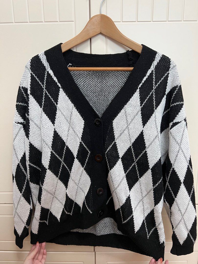 White and sales black cardigan