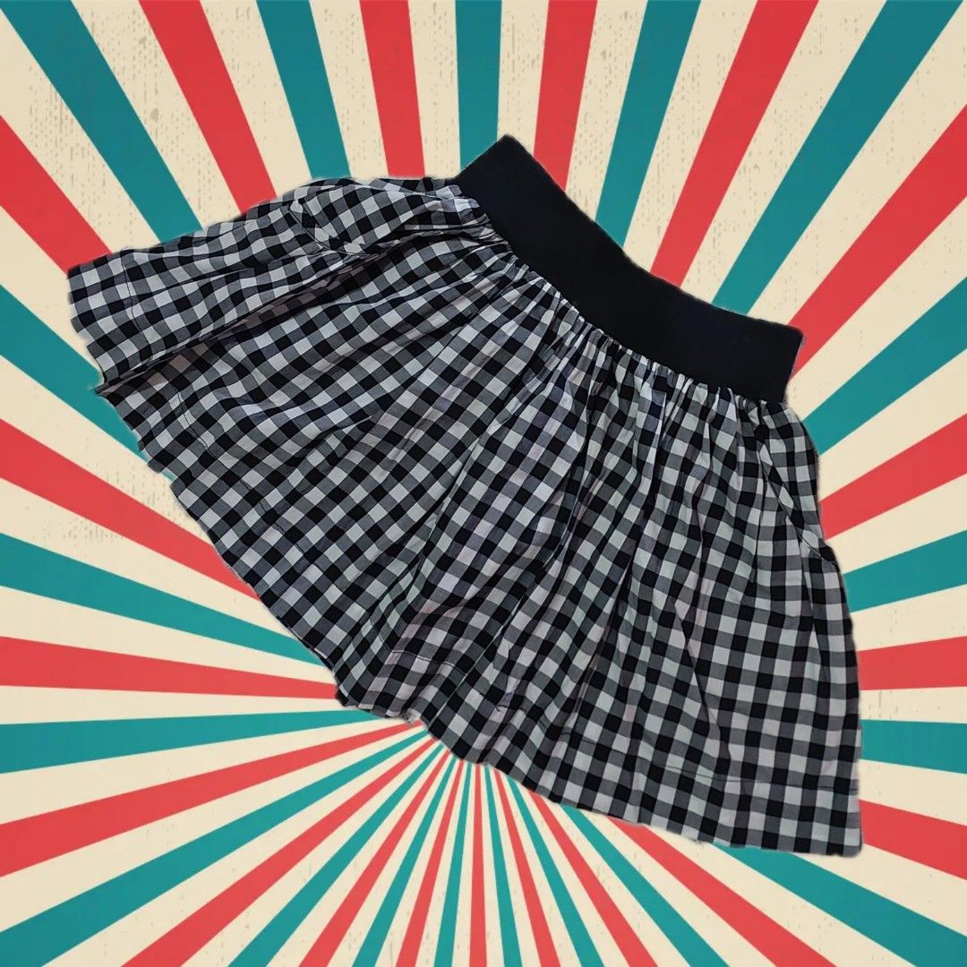Black and White Checkered Skater Skirt Women s Fashion Bottoms