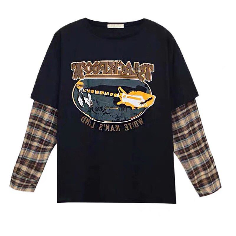 black and white long sleeve graphic tee