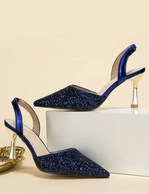 Navy blue sequin heels discount