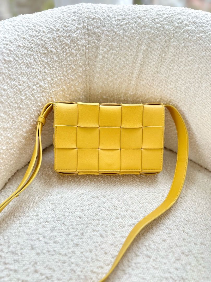 Bottega Veneta Cassette Shoulder Bag Intrecciato Yellow Lambskin ...