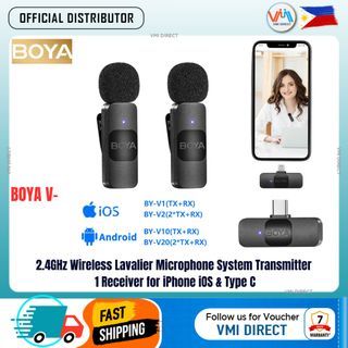 BOYA V1 V2 V10 V20 BY-V Series Mini Wireless Lavalier Microphone Ultracompact Wireless Microphone System Transmitter 1 Receiver iOS and Type C Devices ( Available in BY-V1 IOS TX+RX, BY-V2 IOS 2*TX+RX, BY-V10 TYPE-C TR+RX, BY-V20TYPE-C 2TX+1RX)-VMI Direct