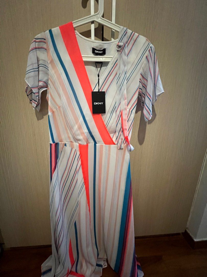 dkny wrap dress blue
