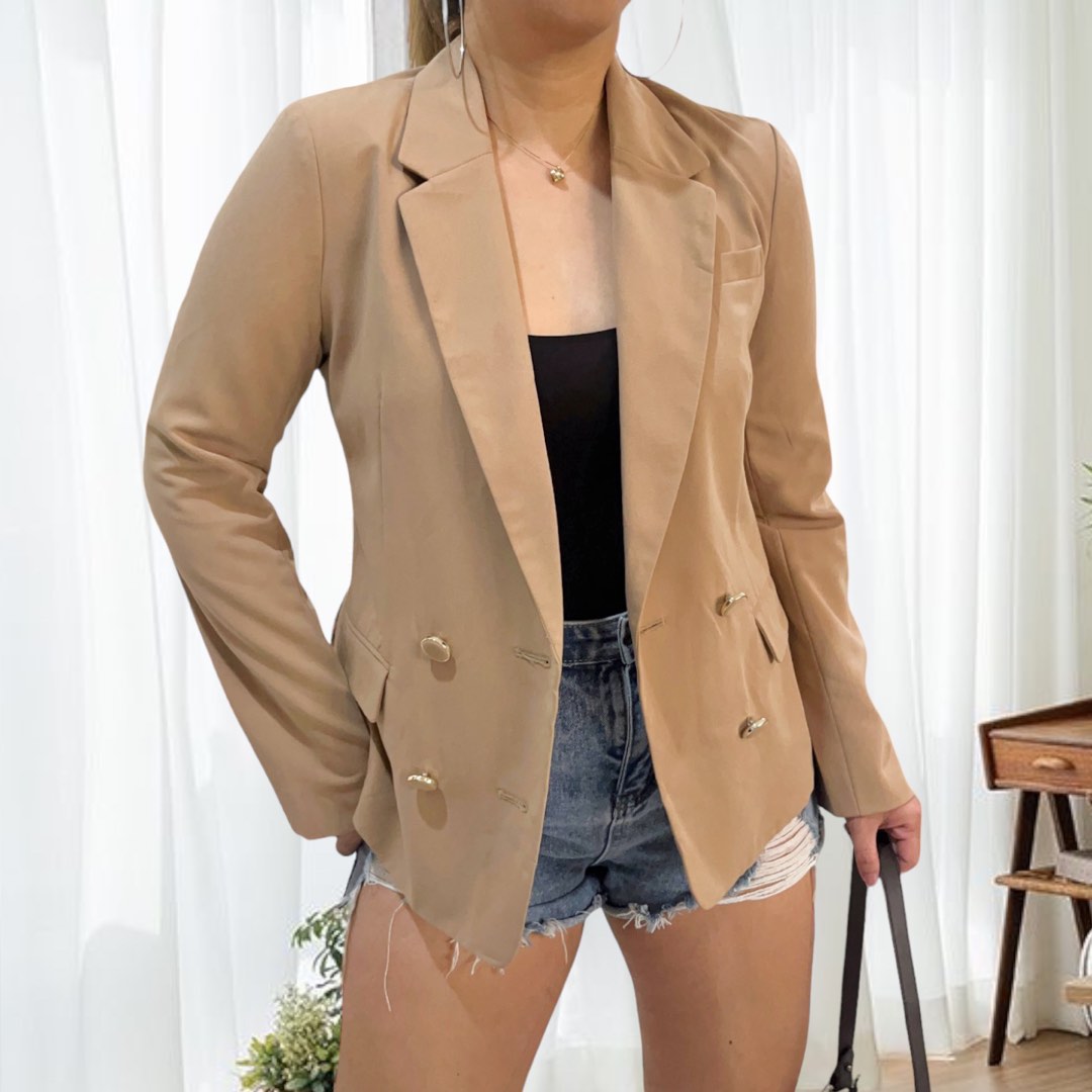 Brown double breasted blazer, Women's Fashion, Coats, Jackets and
