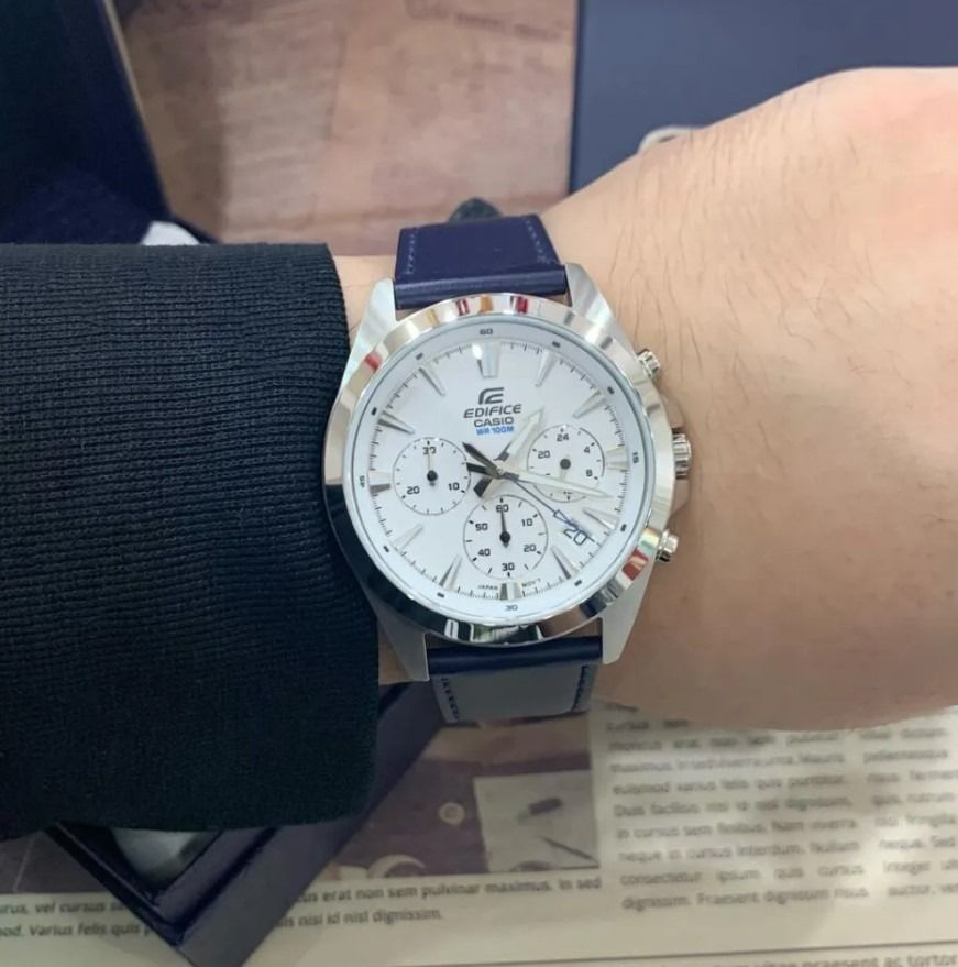 Casio Edifice EFV 630L 7A Chronograph White Analog Blue Leather