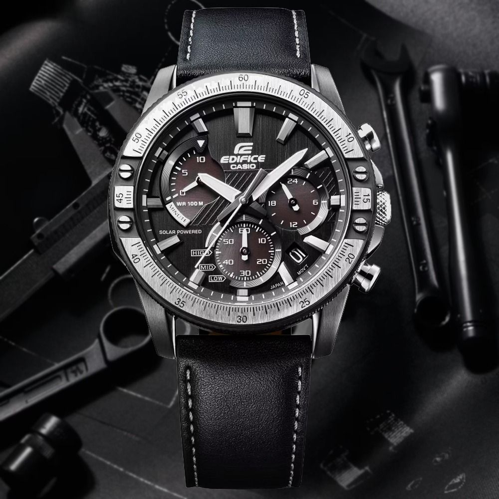 Casio Edifice EQS-930 Solar Powered Black Leather Strap Watch EQS-930TL-1A