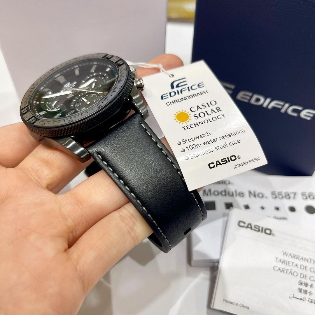 Casio Edifice EQS 930TL 1A EQS 930TL 1AVUDF Black Analog Leather Solar Powered Dress Men s Watch
