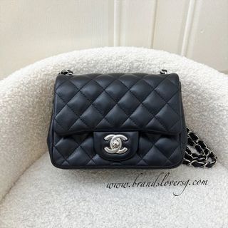Chanel Mini Caviar Square 17b Red Silver Hardware, Luxury, Bags & Wallets  on Carousell