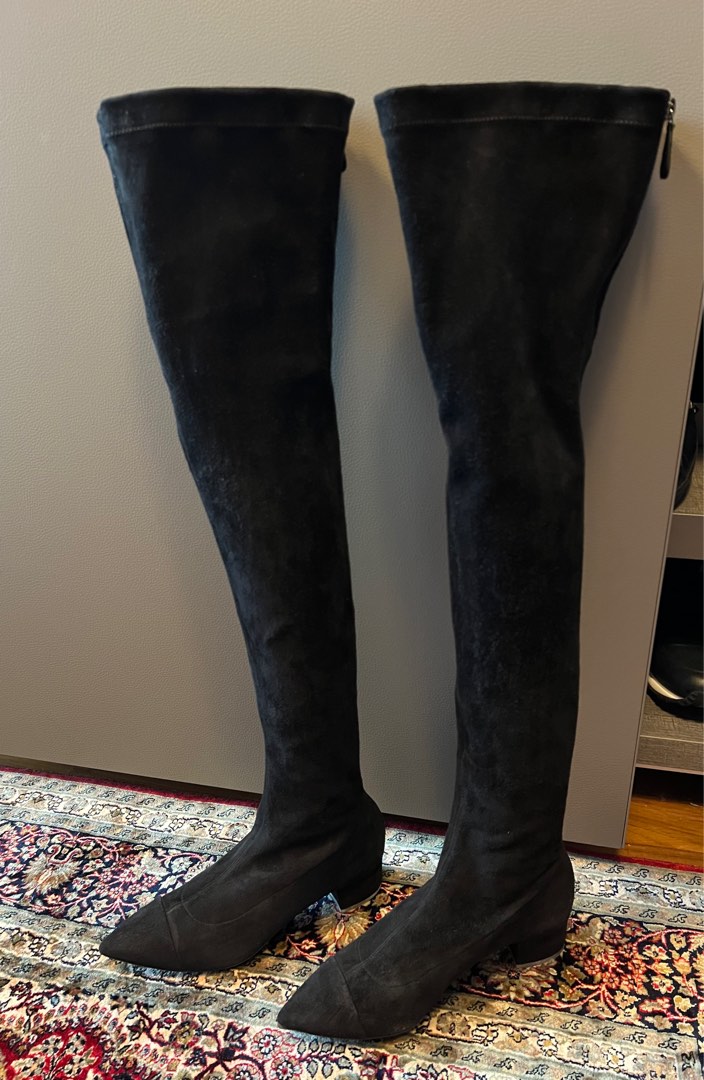 Chanel Overknee Boots Black Suede