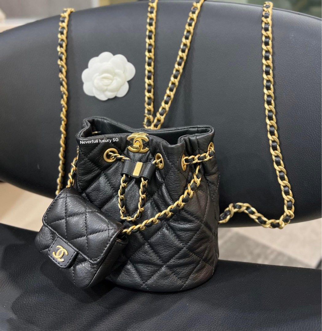 Chanel 22 Mini Hobo Handbag in 23K Dark Grey Calfskin and GHW