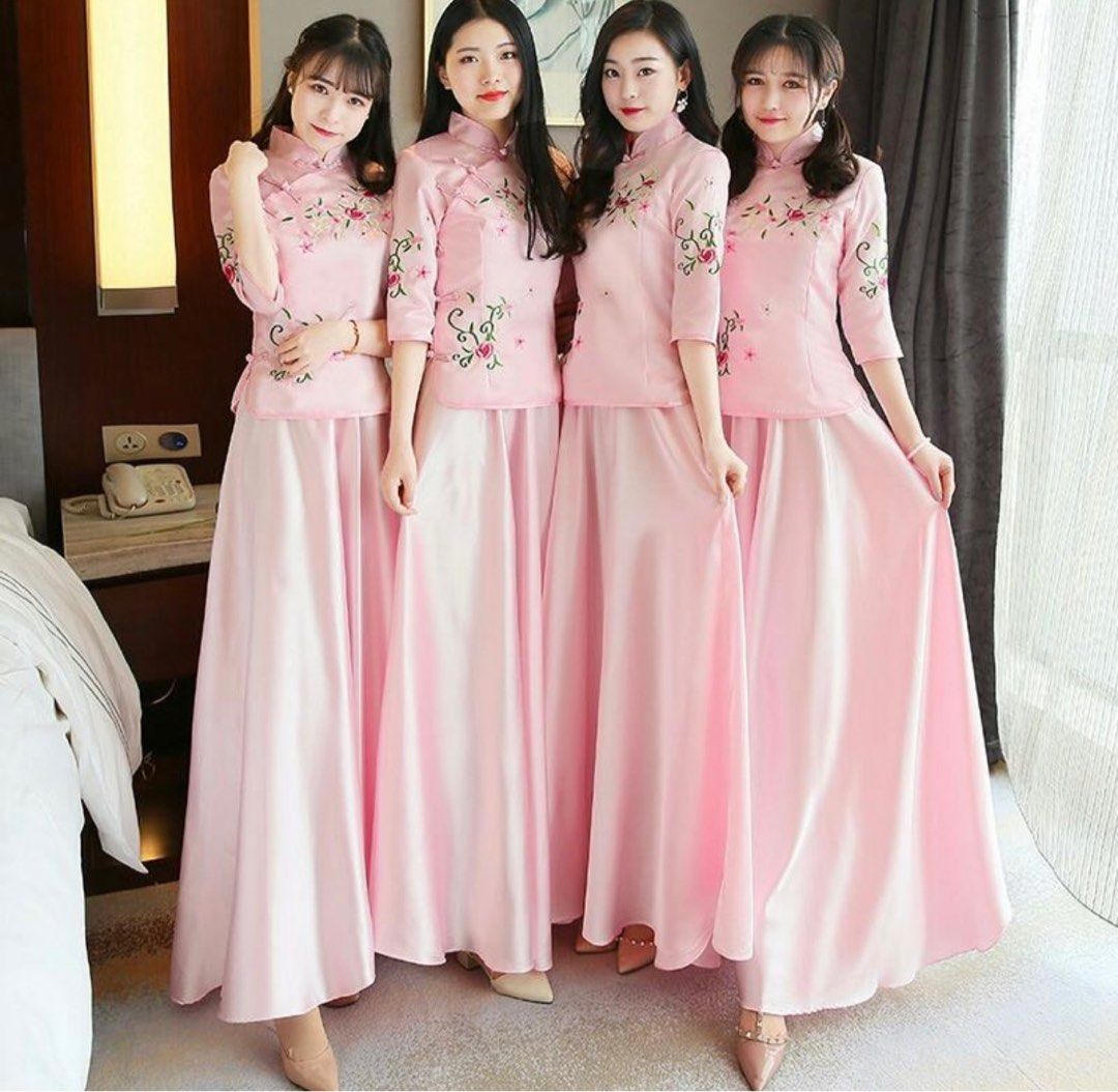 Chinese Wedding Bridesmaids Ji Mui oriental pink dress sets