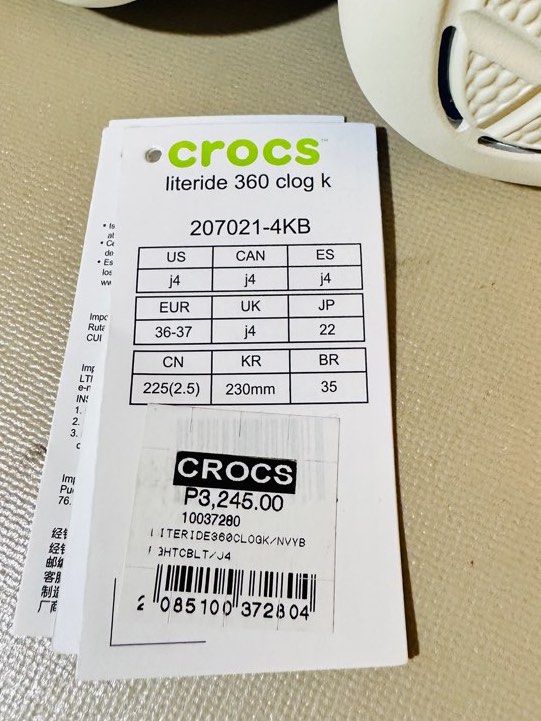 Crocs j4 sales size chart