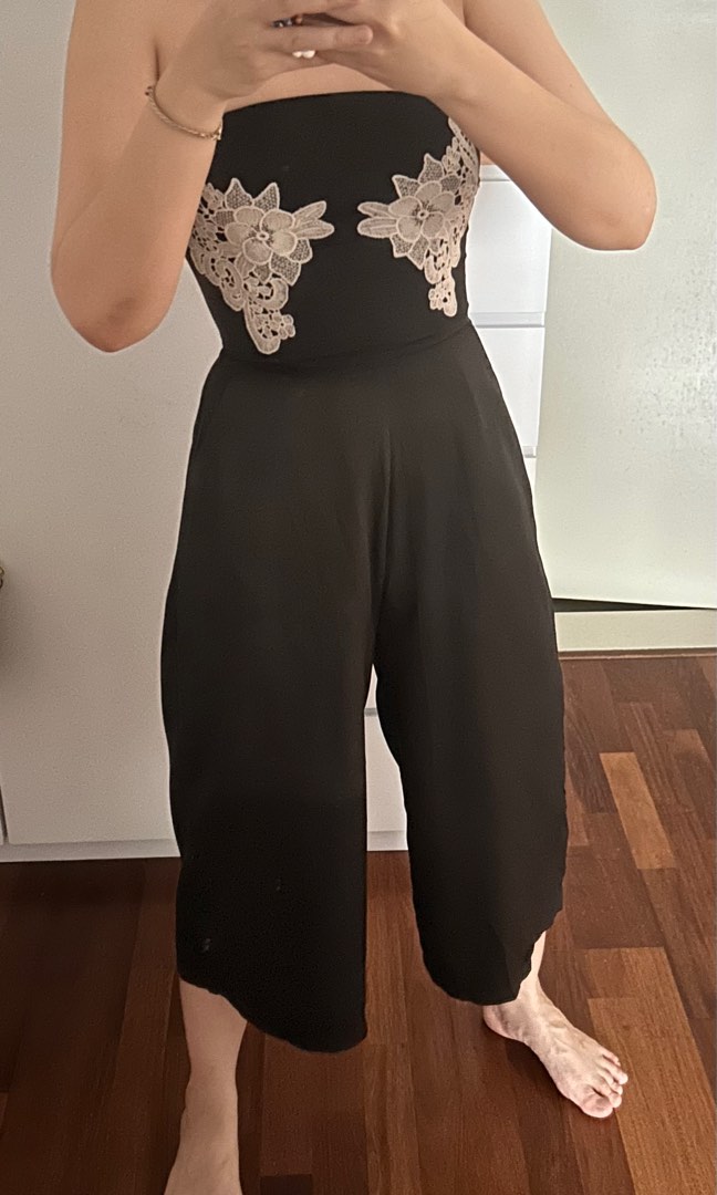 Doublewoot Black with White Lace Culottes Jumpsuit