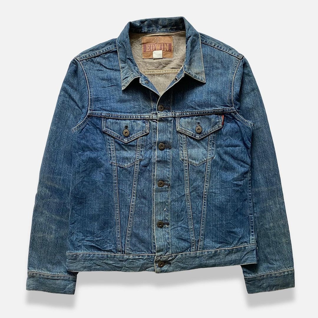 EDWIN Denim Men Body Fit Indigo Vintage Blue Denim Jacket (L), Fesyen ...