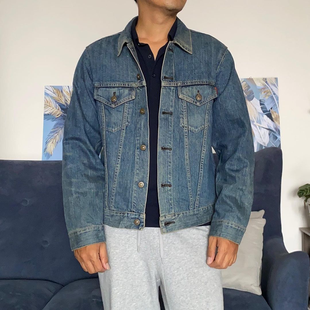 EDWIN Denim Men Body Fit Indigo Vintage Blue Denim Jacket (L), Fesyen ...