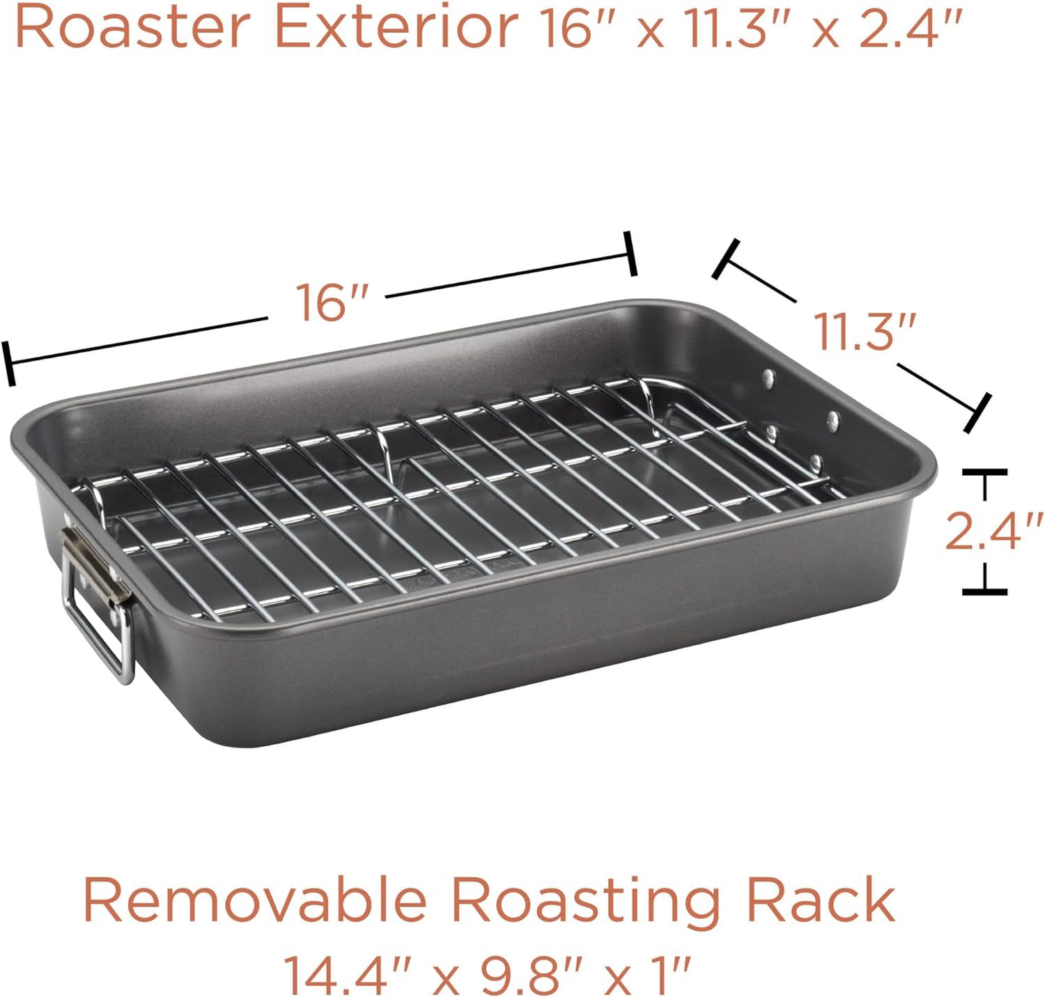 Farberware Nonstick Bakeware Roaster with Steel Rack Gray 11 by 15 Inch 57026 Gray Roaster Furniture Home Living Kitchenware Tableware Bakeware on Carousell