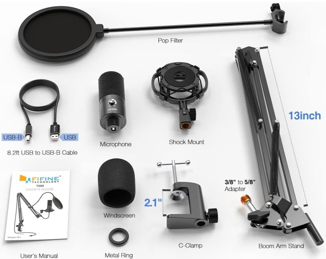  FIFINE USB Recording PC Microphone Kit, Computer