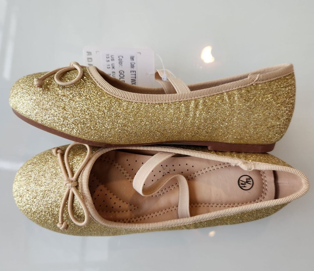 Girls gold flat sales shoes