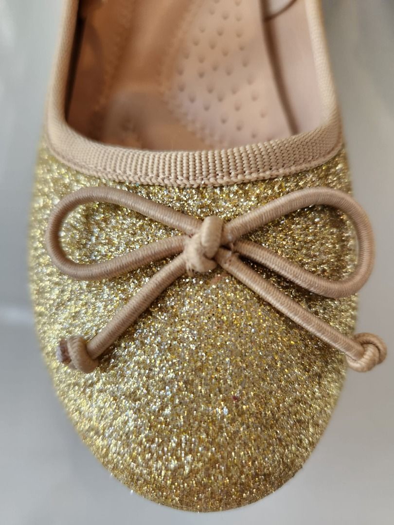 Girls flat shoes gold ballerina 7 8 years old dance glitter flats covered mary jane birthday Christmas party