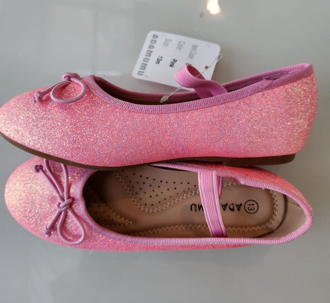Girls flat shoes pink ballerina 7 8 years old dance glitter flats covered mary jane birthday party Chinese New Year