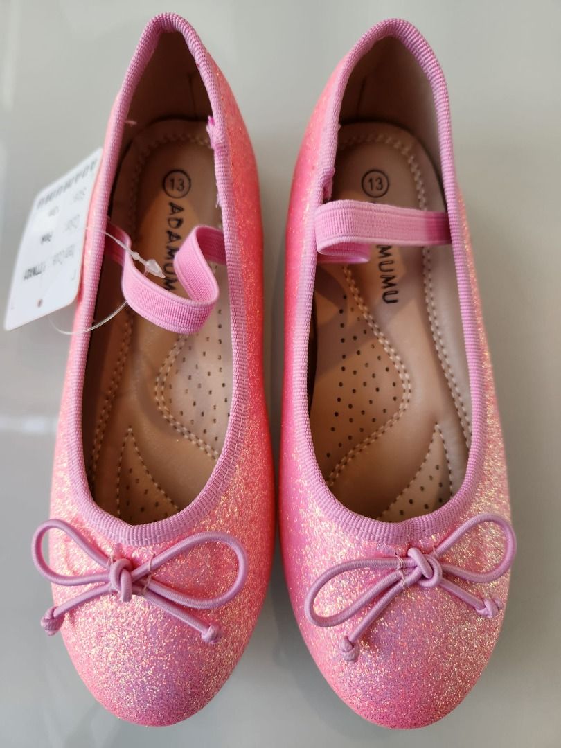 Girls flat shoes pink ballerina 7 8 years old dance glitter flats covered mary jane birthday party Chinese New Year