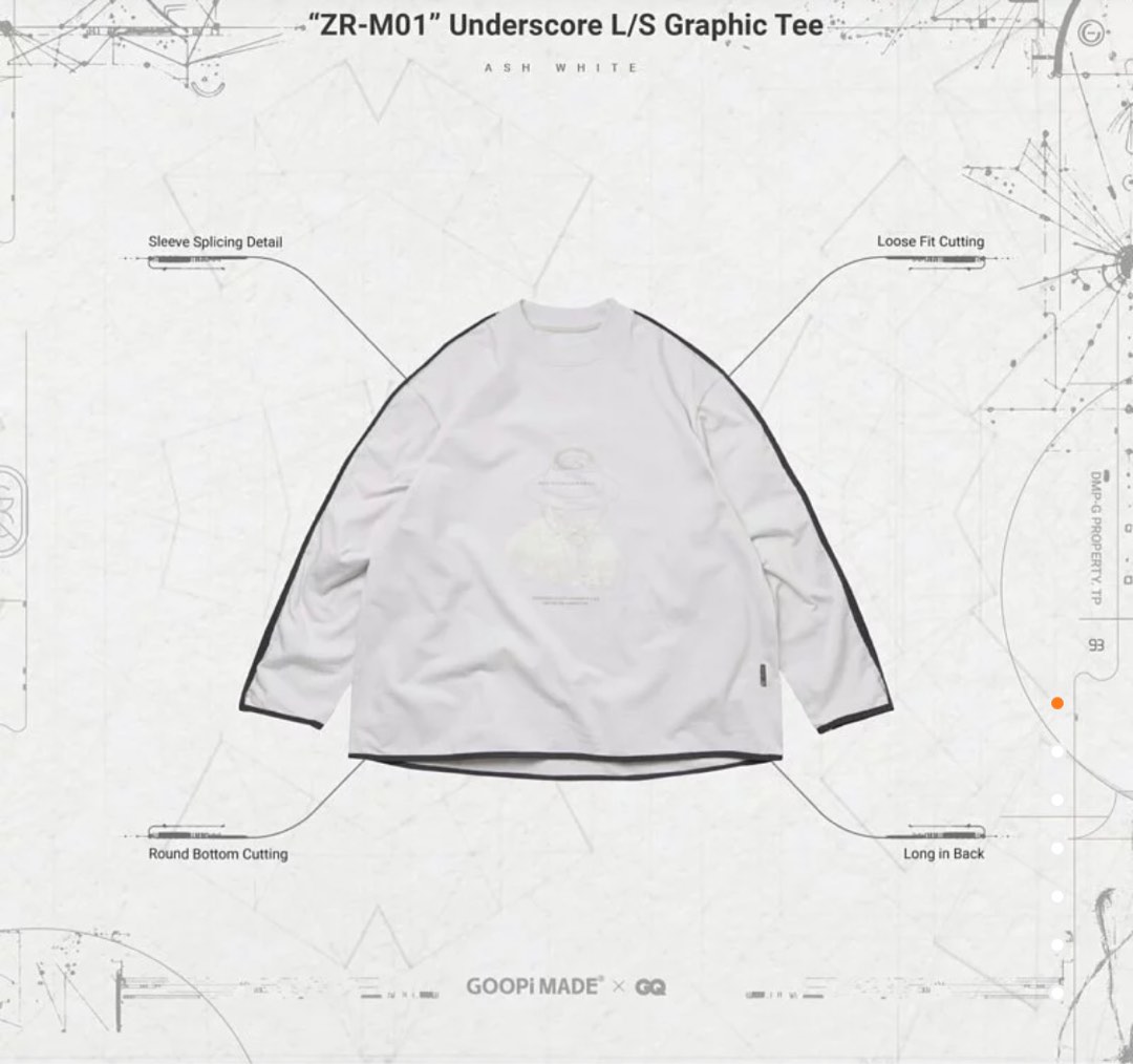 GoopiMade ZR-M01 Underscore L/S Graphic Tee - Ash White, 他的時尚