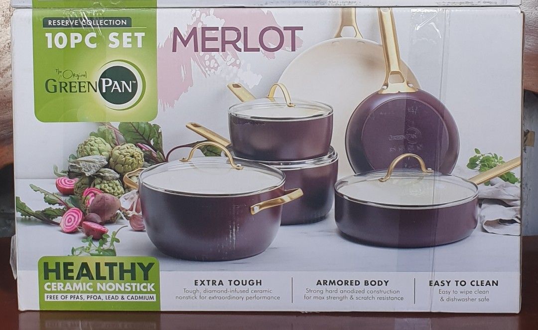 GreenPan Reserve 10pc Hard Anodized Healthy Ceramic Nonstick Cookware Set  Merlot Purple