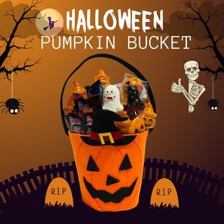 Halloween Pumpkin Bucket Loot Bag Trick or Treat Costume Party Hat Candies Kids Giveaway Giveaways