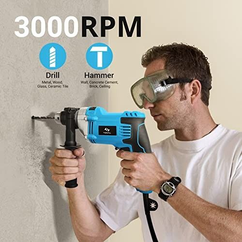 Hammer Drill 850W Tilswall 3000RPM Impact Drill with 360 Rotating