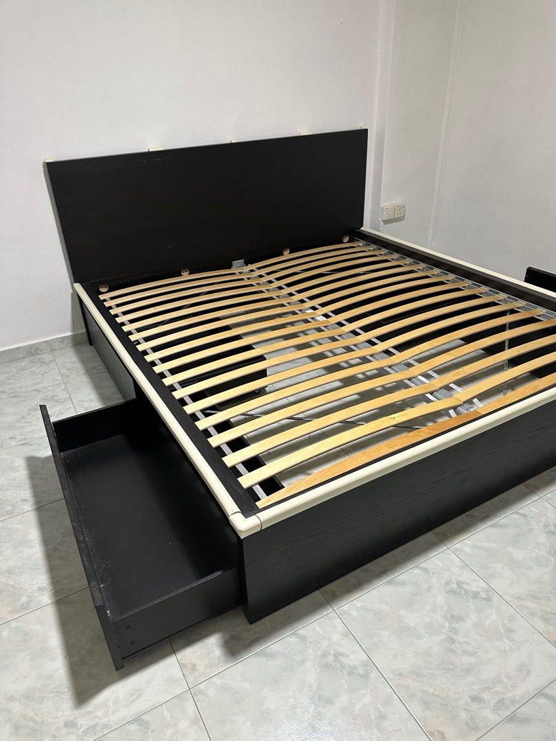 IKEA King size bed frame with 4 drawers, Furniture & Home Living