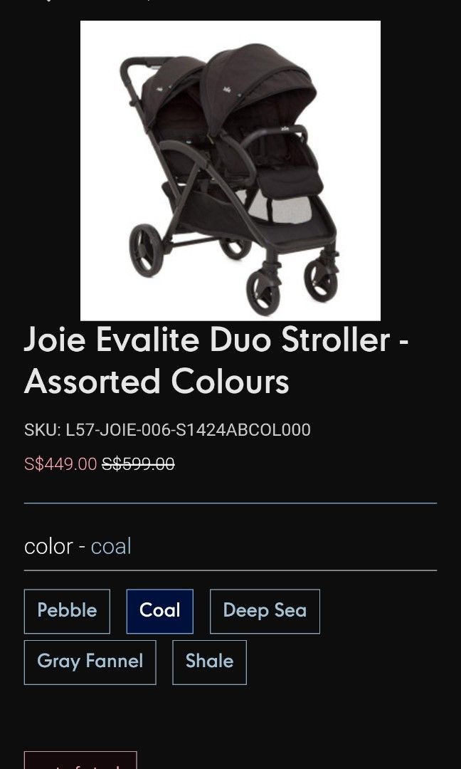 Joie Evalite Duo Double Stroller - Pebble