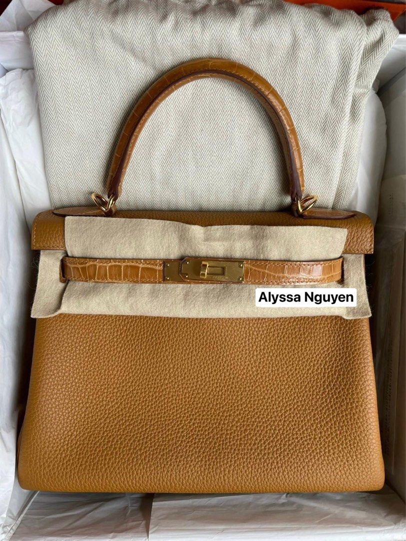 Hermes Kelly bag 28 Retourne Caramel Togo leather Gold hardware