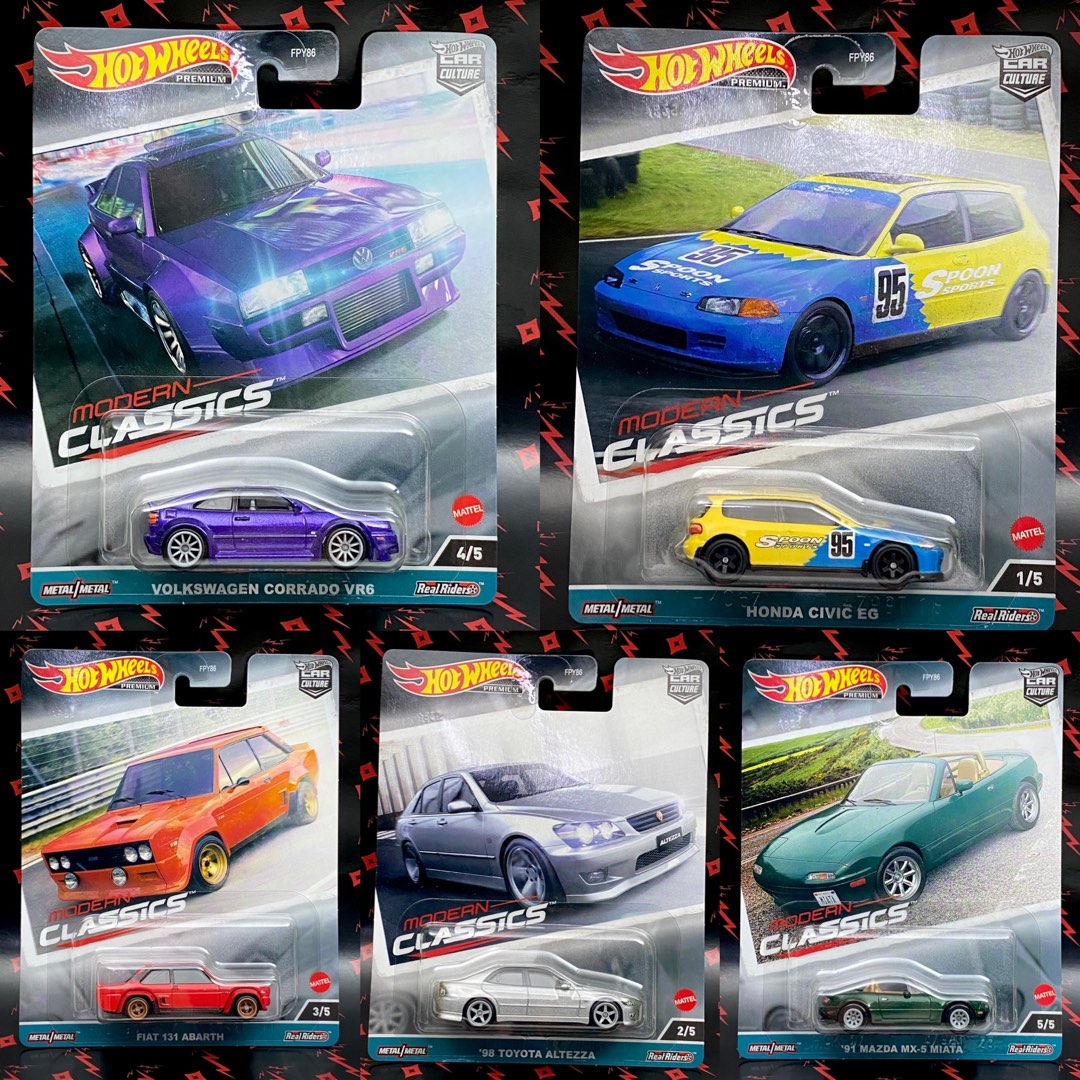 Hot Wheels Modern Classics Hotwheels Honda civic EG Spoon Toyota Altezza Fiat 131 Abarth Volkswagen Corrado VR6 Purple Mazda MX 5 Miata Hobbies Toys Toys Games on Carousell