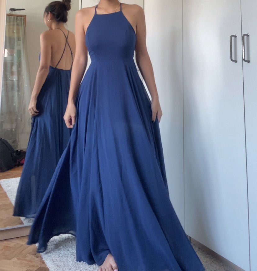 Lulu s Blue Backless Prom Dress