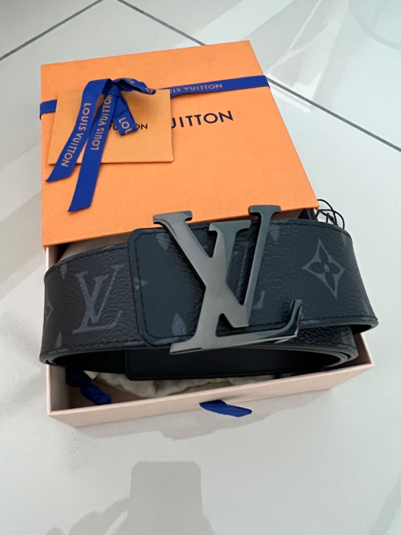 Louis Vuitton LV Initiales Silver Buckle Reversible Belt Damier Graphite  40mm Black Lining in Canvas with Silver-tone - US