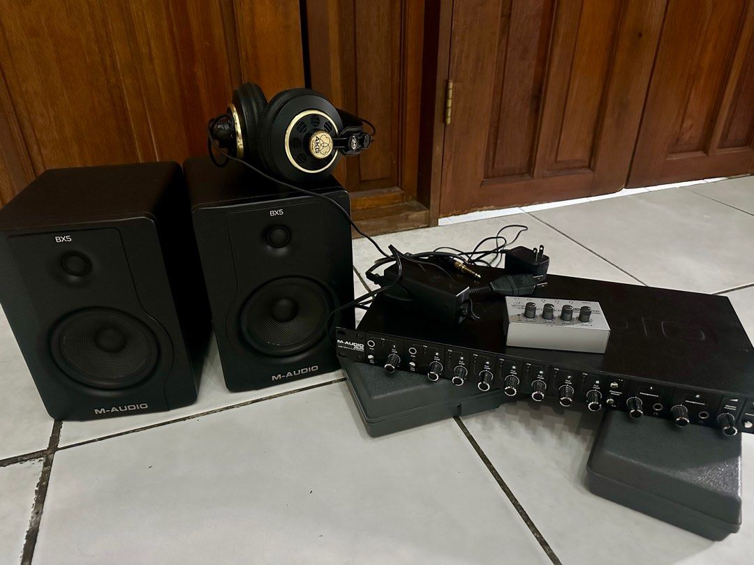 M-Audio BX5a D2, AKG K240 Recording Studio Bundle (Category: Soundbars, Speakers & Amplifiers) located in Dasmarinas. Submitted by rexcyrus (Listing ID 1259645510, Image 1). Description: Hi! Selling my BX5 D2, M-Audio Profire 2626, AKG K240 and a Behringer MicroAmp (110v) for ₱23,000 RFS: Won’t be recording anytime soon!.