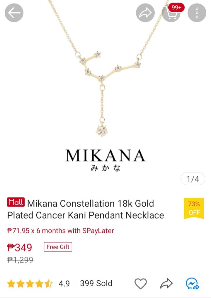 Mikana Constellation Gold Cancer Naki Pendant Necklace, Women's Fashion