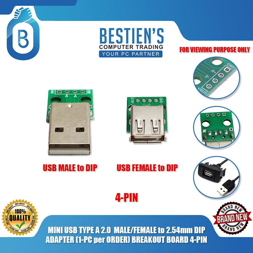 MINI USB TYPE A 2.0 MALE/FEMALE to 2.54mm DIP ADAPTER (1PC per ORDER