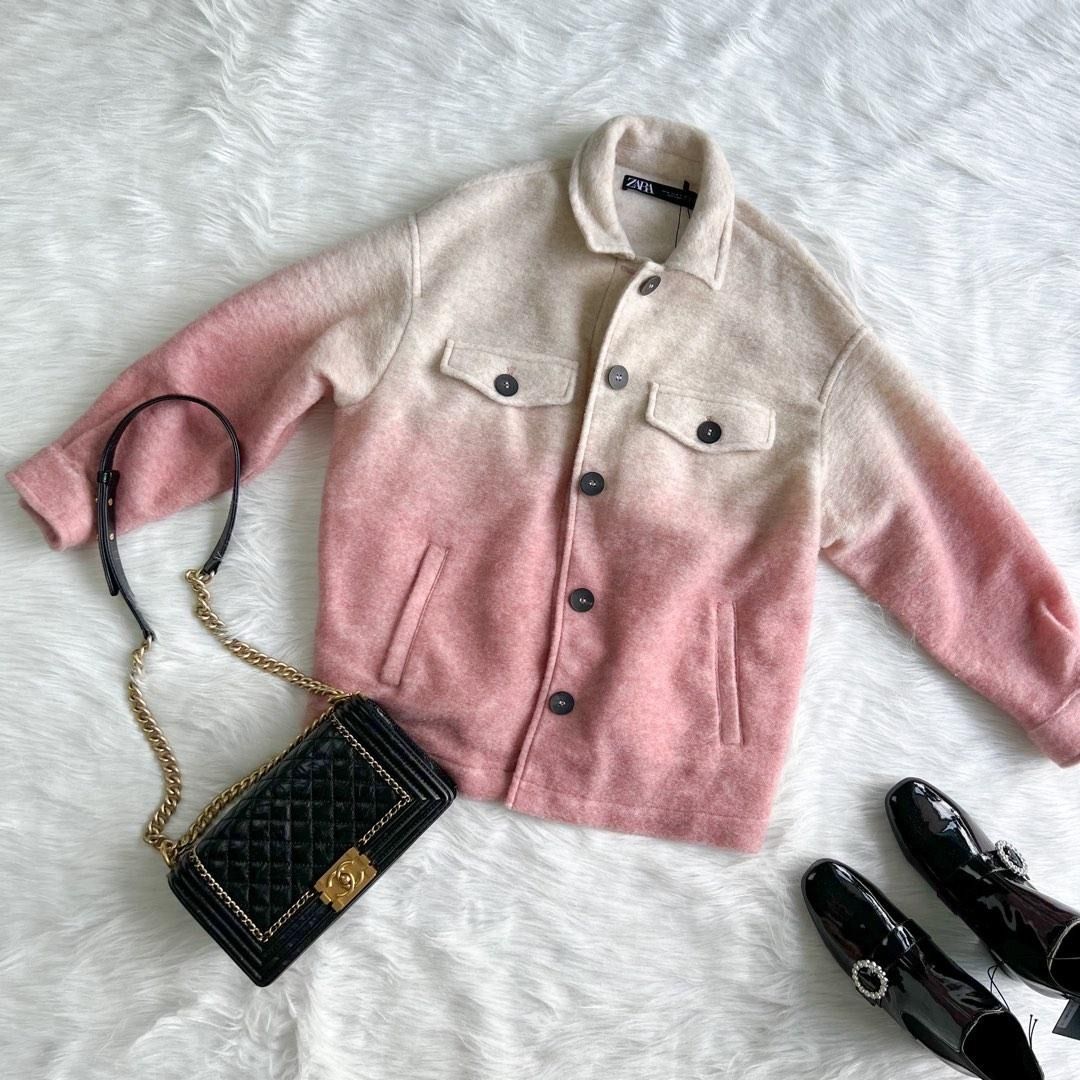 NWT ZARA Tie Dye Pink Ombre Wool Blend Overshirt Shacket Jacket