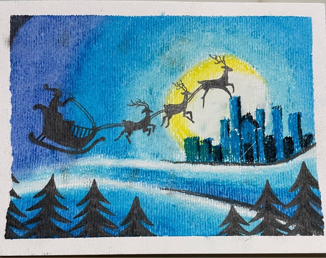 Christmas Cards Set of 2 Oil Pastel Drawing - Etsy