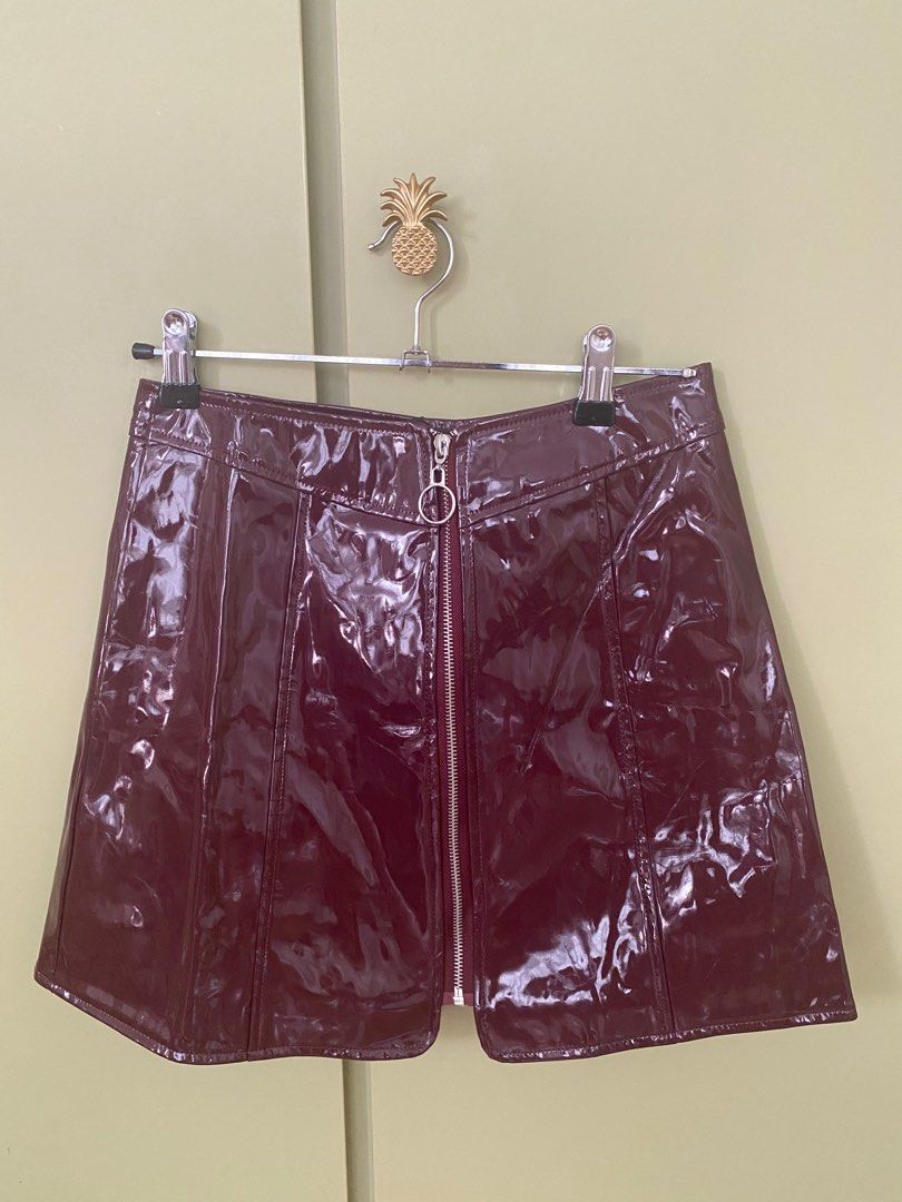 Oxblood patent leather skirt