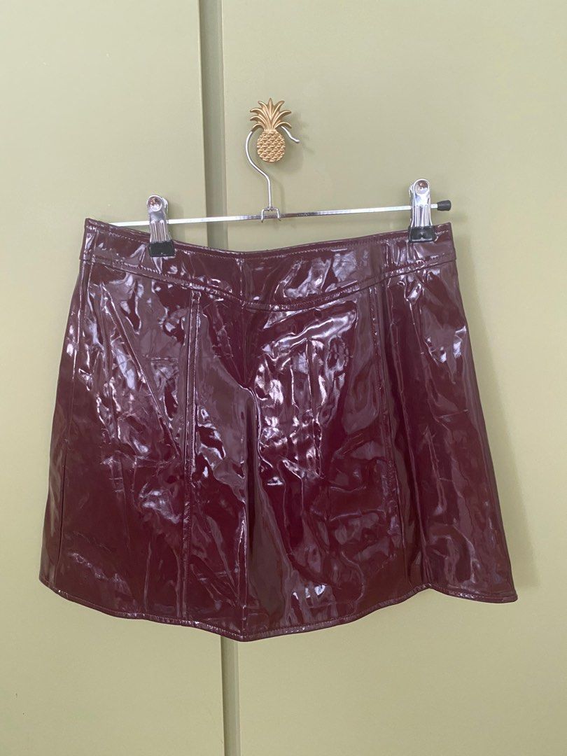Red patent leather mini skirt top