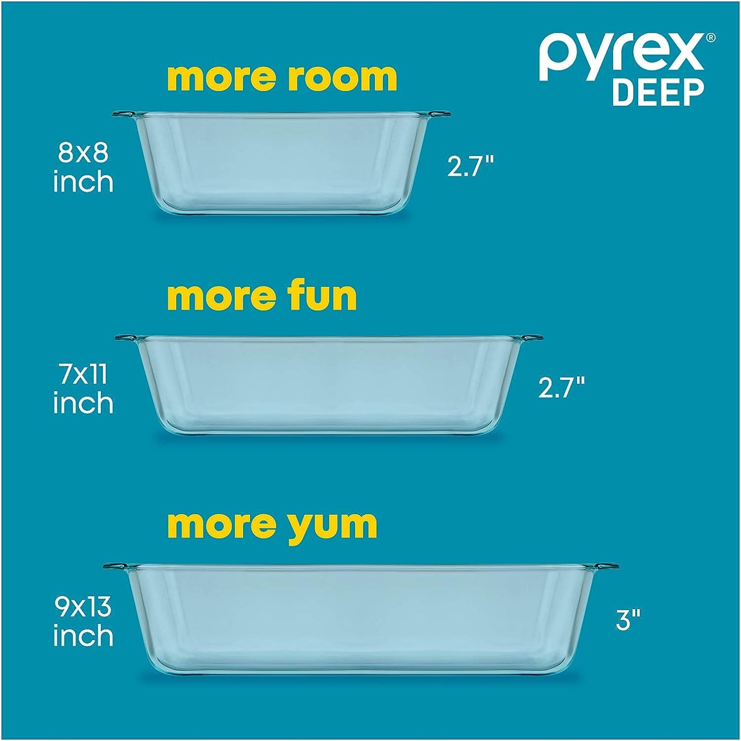 Pyrex Deep 6-Piece Glass Baking Dish Set with Lids, Glass Bakeware Set ...
