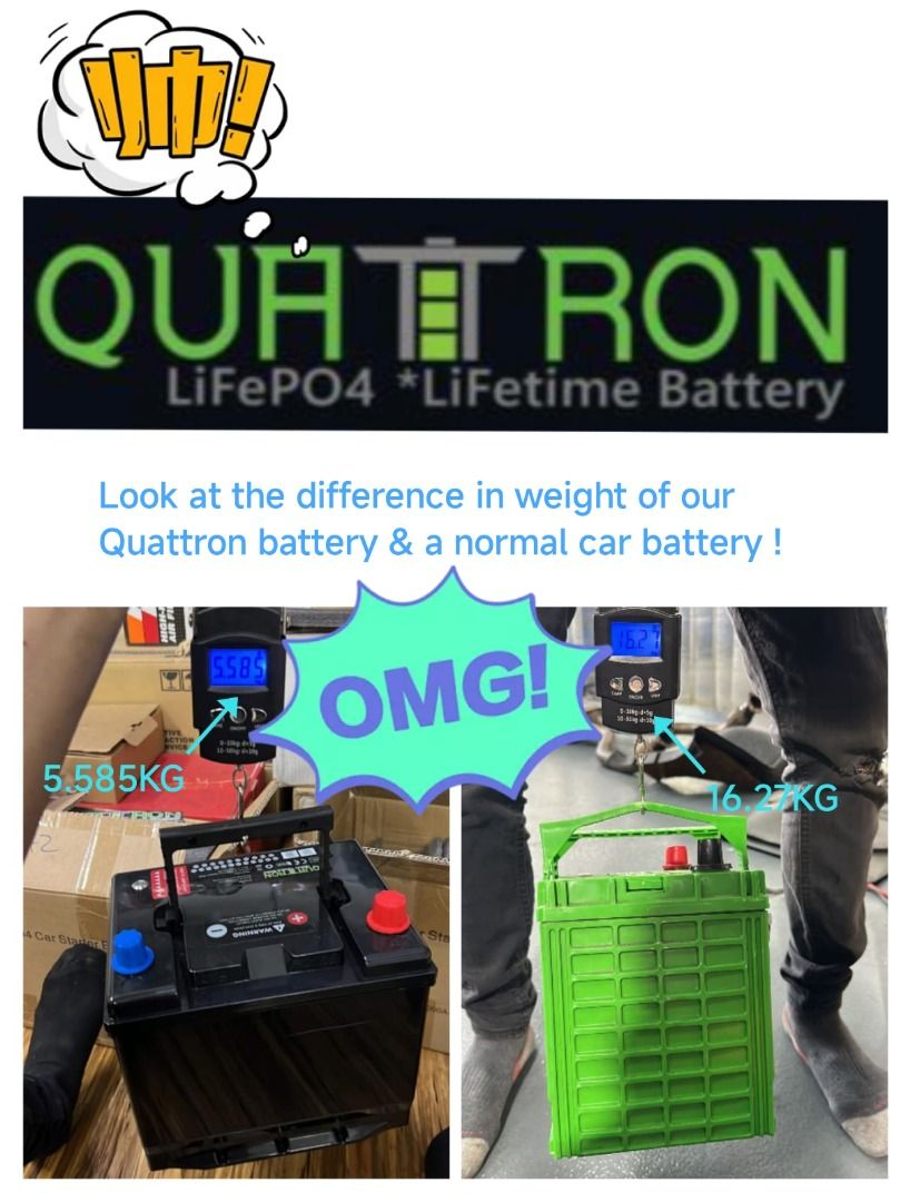 Quattron Lithium Iron Phosphate Car Battery With Jumpstart Function, 3 ...