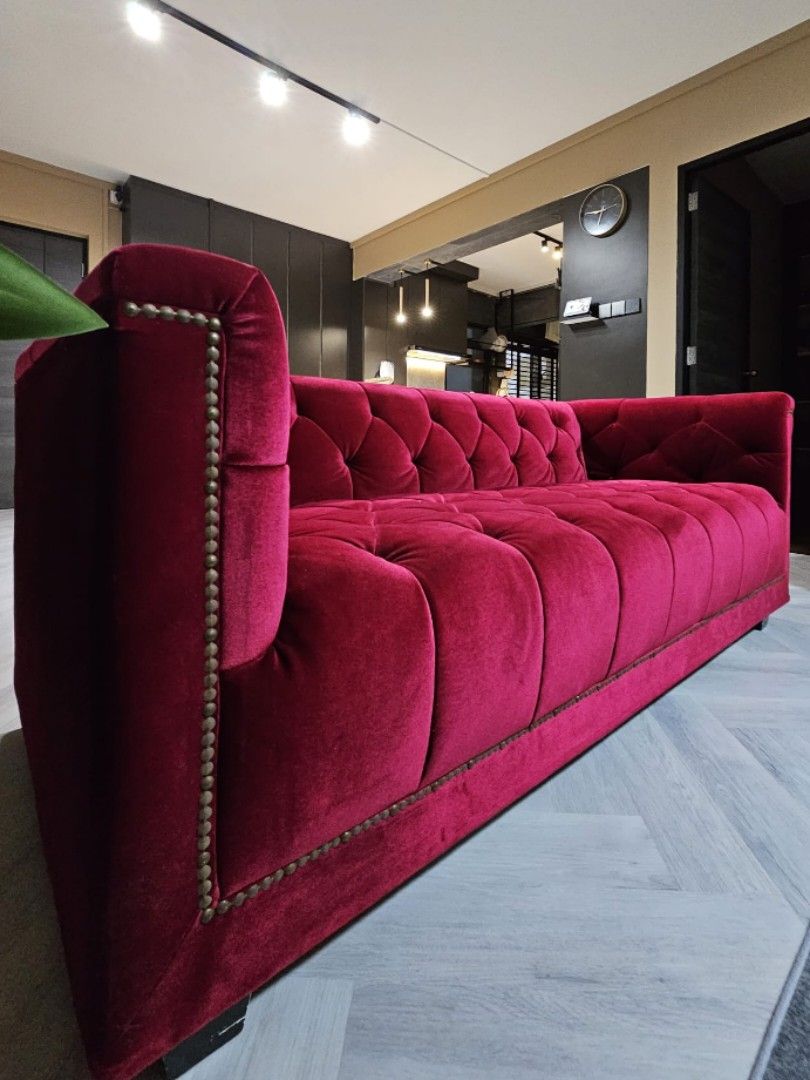 Chesterfield Red Velvet Sofa Set