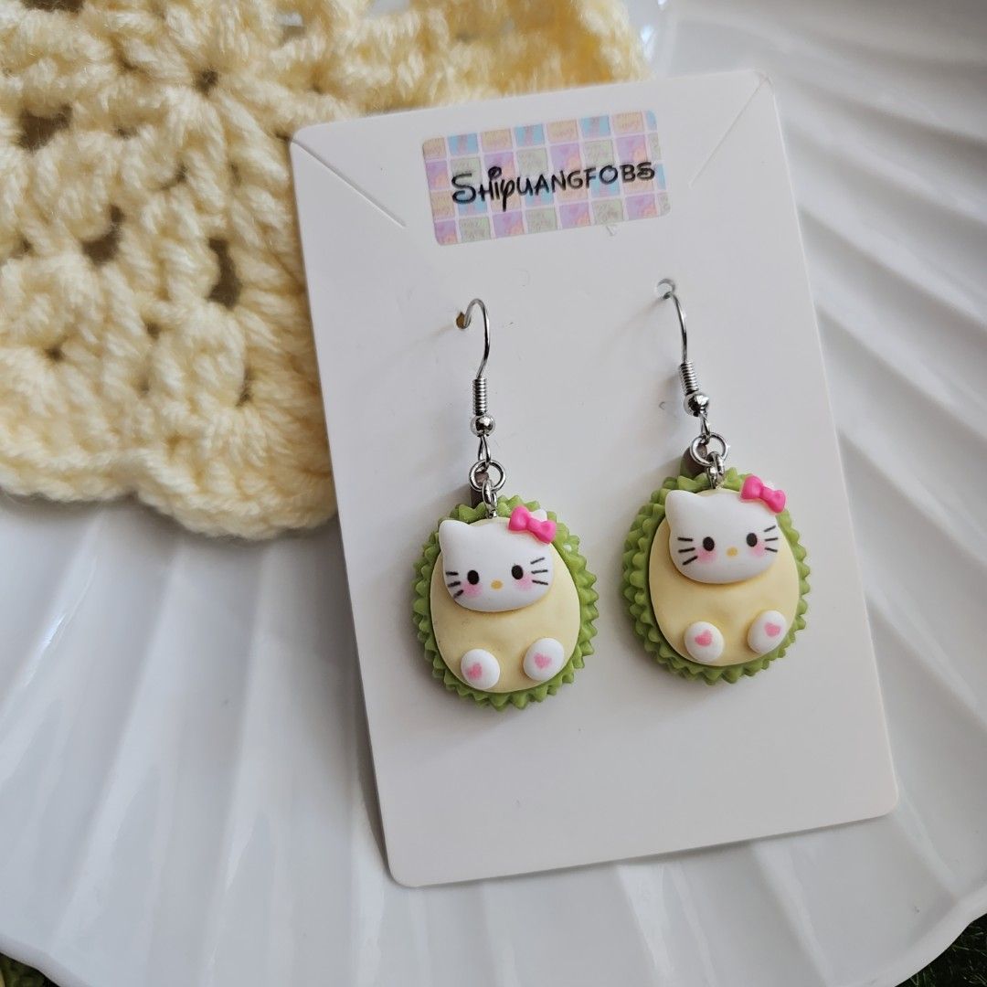 Unique beaded Hello Kitty earrings with upcycle... - Folksy
