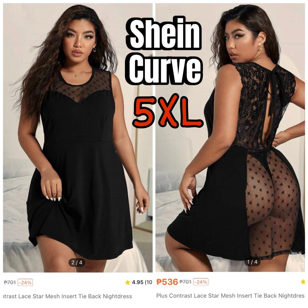 Shein Plus size Black Lace and Mesh Sleepwear Night dress Men s Fashion Tops Sets Sleep and Loungewear on Carousell