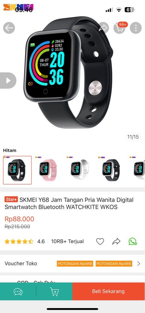 SKMEI Y68 Jam Tangan Pria Wanita Digital Smartwatch Bluetooth WATCH