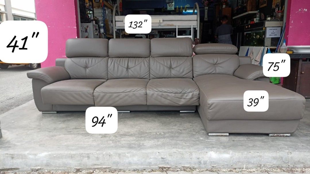 Sofa L shape leather Terpakai, Furniture & Home Living, Furniture